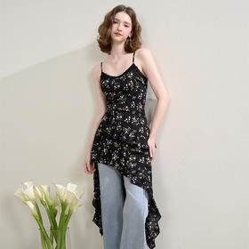 西遇法式吊带连衣裙女夏季新款不规则度假风沙滩裙碎花裙SS050518