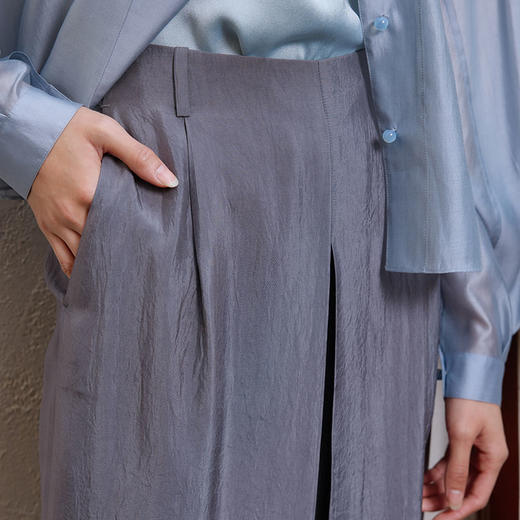 玳莎醋酸高腰阔腿裤女2025年夏季新款垂感裙裤设计宽松通勤直筒裤  FB36312 商品图3