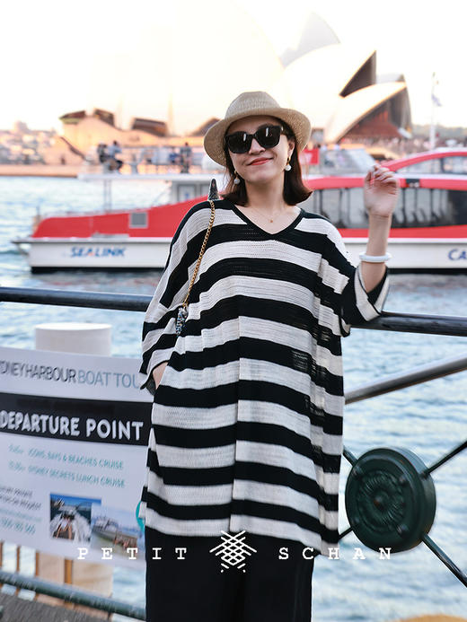 PETIT SCHAN小闪 CLO#795 The Piano in Factory 钢的琴 亚麻混纺条纹镂空长衫 商品图0