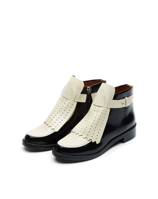 888736586100  汤丽柏琦Tory Burch   Tory Burch女款米白/黑色穿孔拼接侧拉链短靴【以实拍图为准】 商品图0