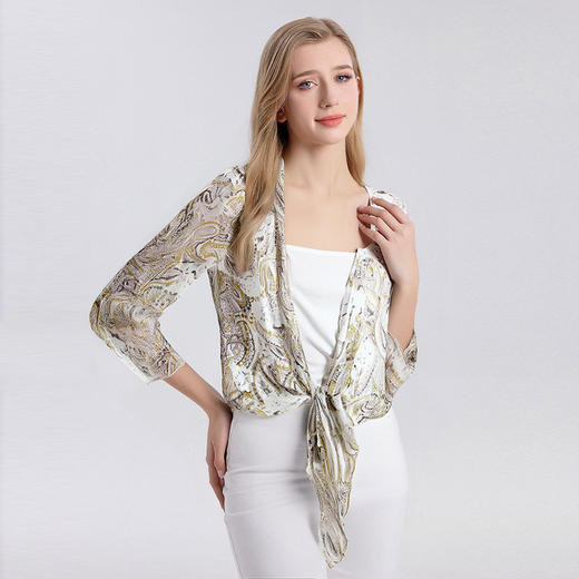 丁摩 真丝防晒衣印花披肩桑蚕丝网眼透气空调衫HA25015 商品图1