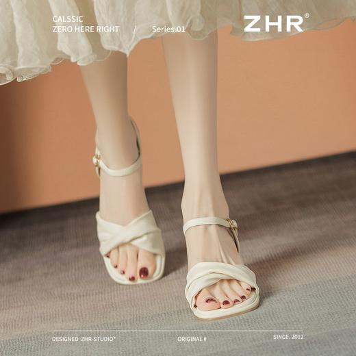 ZHR高跟凉鞋法式粗跟凉鞋2025夏季新款仙女一字带凉鞋方头单凉鞋 商品图7