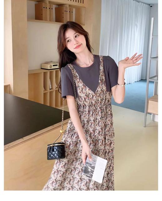 ✨法式温柔风初恋长裙【碎花拼接假2件连衣裙】腰部抽绳设计，上半身有弹力，包容性强，不勒 商品图0