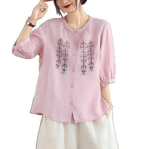 雀说 重工刺绣文艺衬衫气质立领衬衣B100-6869 商品图4