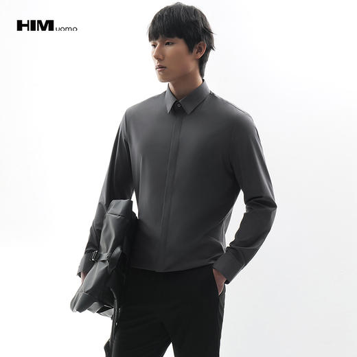 HIM漢崇  日常通勤商务正装衬衫锁链线绣花衣领长袖衬衫 2026春 商品图0