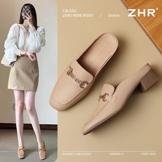 ZHR则则真皮法式衔扣穆勒拖鞋女2025新款复古优雅软底外穿包头拖 商品图1