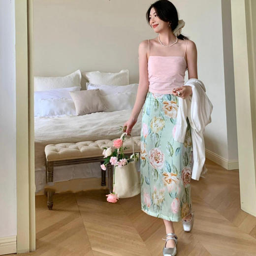 洛诗琳11211气质印花半裙2025夏季新款蔷薇印花真丝半裙女1122 商品图1
