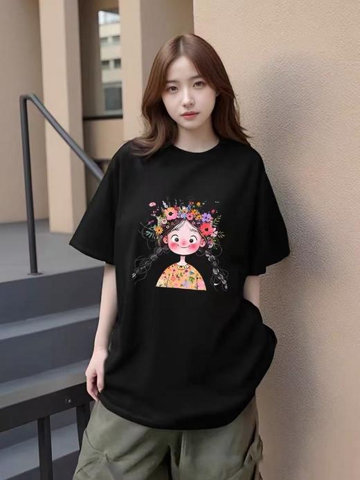 工厂直促价【100%棉】情侣（花冠女孩-大标）柯式印花短袖T恤-喜出 商品图0