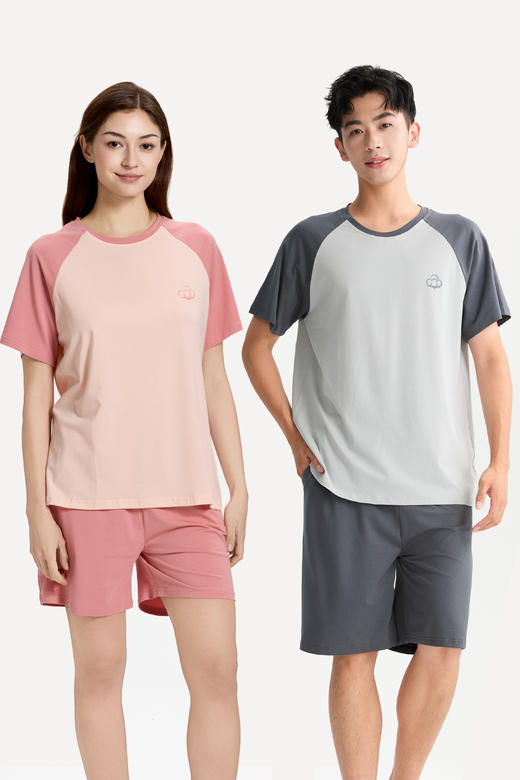 连绵·圆领插肩袖家居服套装 男/女款（无胸垫款） 商品图0