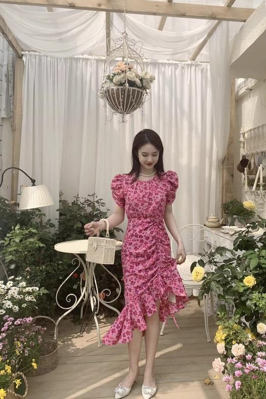 SUMMER & SAGE 玫红色花朵抽褶连衣裙 18291 商品图1