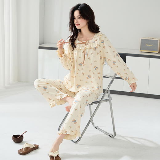 雀说 樱西玛系列纯棉睡衣甜美长袖大码家居服两件套 商品图8