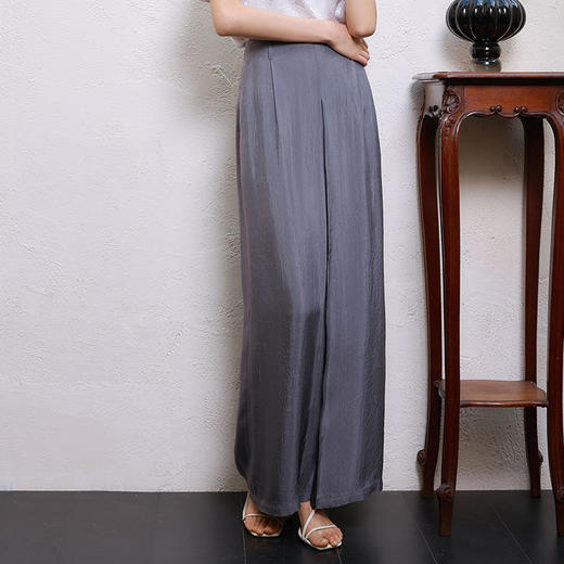 玳莎醋酸高腰阔腿裤女2025年夏季新款垂感裙裤设计宽松通勤直筒裤  FB36312 商品图1