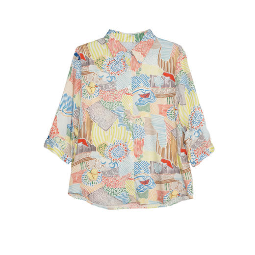 谜底花色衬衫七分袖女2025夏新款复古文艺印花合体衬衣256MC6290 商品图4