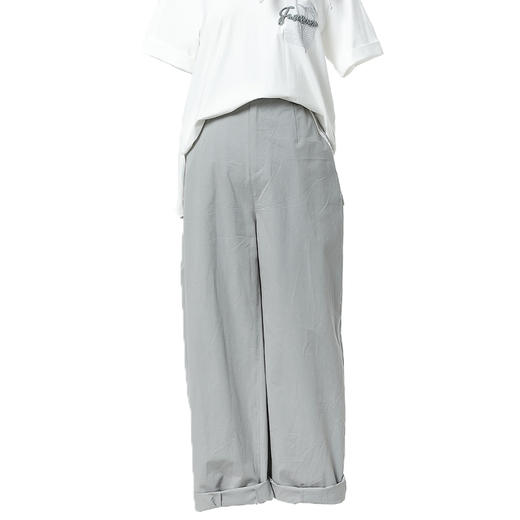 famecoco范可儿纯棉松紧腰休闲裤女士夏季薄款宽松运动花边裤子FAB3GA003 商品图5