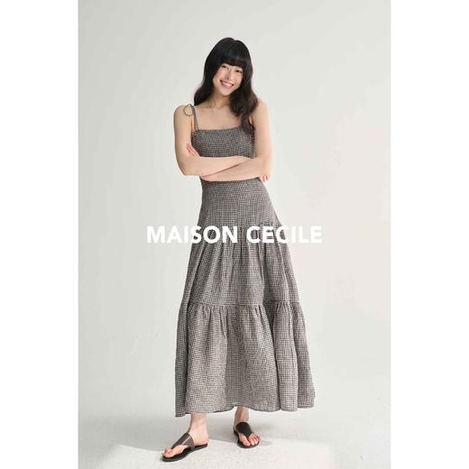 MAISON CECILE复古法式随性格纹/白色收腰显瘦A字吊带连衣裙 商品图2