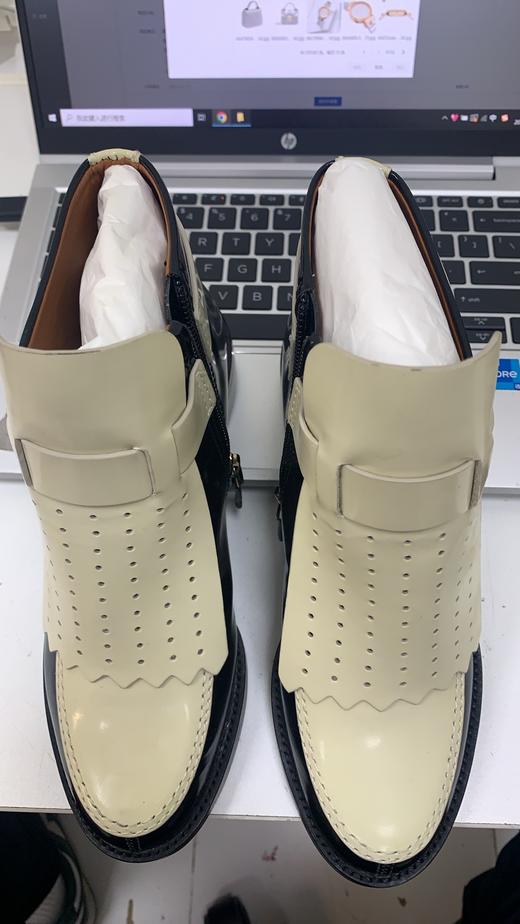 888736586100  汤丽柏琦Tory Burch   Tory Burch女款米白/黑色穿孔拼接侧拉链短靴【以实拍图为准】 商品图6