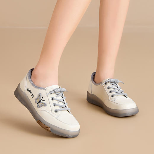 小白鞋时尚休闲软底鞋，平底蝴蝶前系带板鞋SY- 2603 商品图1