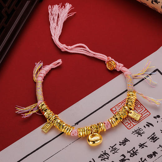 【敦煌盘缠胖福沙金编织手绳】敦煌福泽新中式光面盘缠胖福彩绳手链 沙金健康平安盘缠手链 商品图2