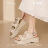ZHR则则褶皱厚底凉鞋女2025夏季新款平底罗马凉鞋露趾沙滩凉鞋女 商品缩略图6
