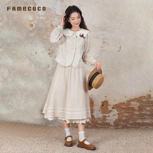 Famecoco原创文艺范蕾丝拼接花边半身裙/衬衣春款FAB6HA021 商品图1