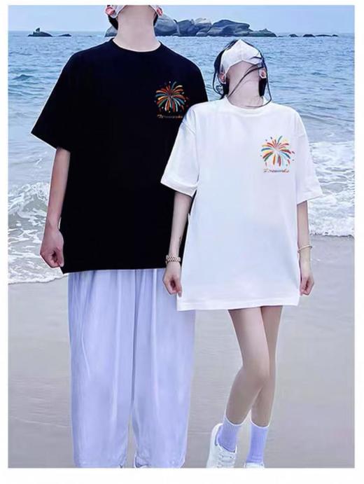 工厂直促价【100%棉】情侣（烟花-侧标）柯式印花短袖T恤-喜出 商品图0