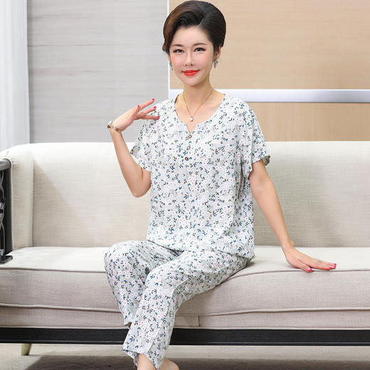 【中老年妈妈睡衣】春夏季新款 短袖长裤全人棉绸家居服套装 加特大码  商品图7