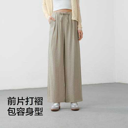 森马休闲裤女打褶垂感阔腿裤慵懒风2025夏季新款百搭宽松肌理长裤 商品图4