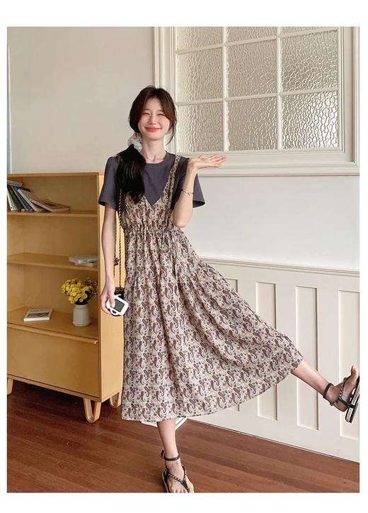 ✨法式温柔风初恋长裙【碎花拼接假2件连衣裙】腰部抽绳设计，上半身有弹力，包容性强，不勒 商品图4