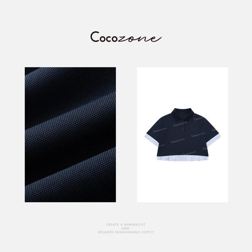 COCO ZONE 刘一一 【莱赛尔混纺】翻领学院风假两件T恤 CD1A0799 商品图2