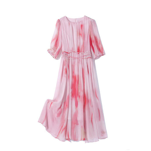 丁摩 真丝连衣裙优雅夏季女装高级感新款收腰气质时尚桑蚕丝女长裙5ZF-065 商品图4