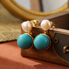 丁摩 925银针天然淡水珍珠耳环高级感绿松石复古耳坠耳饰5ZF-0026 商品缩略图0