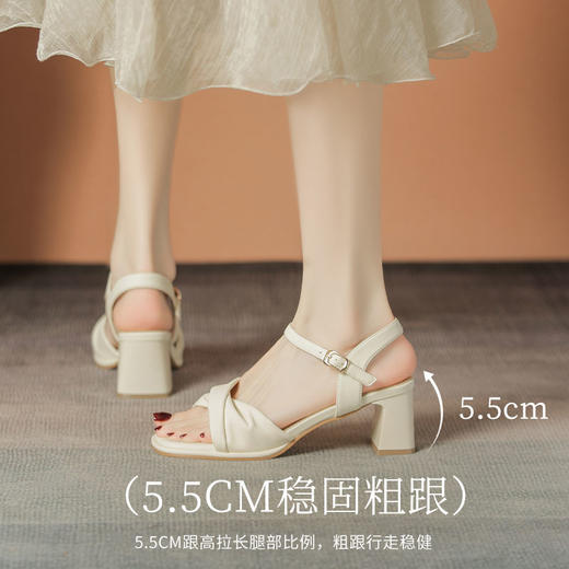 ZHR高跟凉鞋法式粗跟凉鞋2025夏季新款仙女一字带凉鞋方头单凉鞋 商品图3
