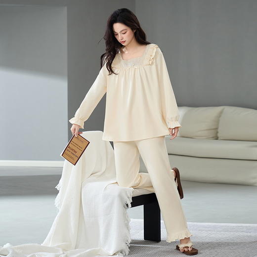 雀说 樱西玛系列纯棉睡衣甜美长袖大码家居服两件套 商品图5