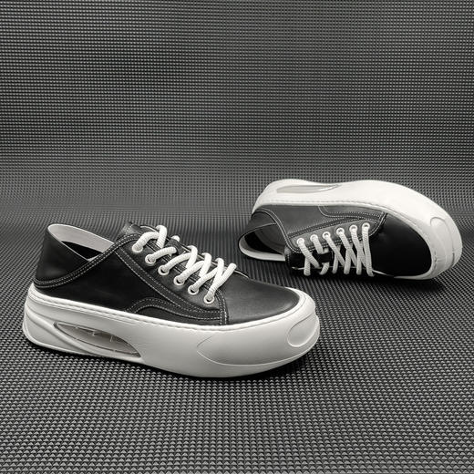 男生头层牛皮板鞋男款潮鞋欧洲站男鞋男士休闲鞋开口笑增高休闲鞋 商品图3