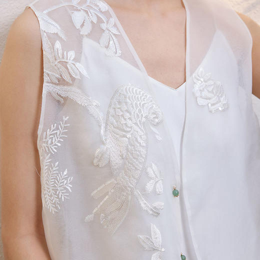 玳莎真丝马甲女2025年夏季新款珠片刺绣新中式国风桑蚕丝背心上衣  FB37002 商品图3