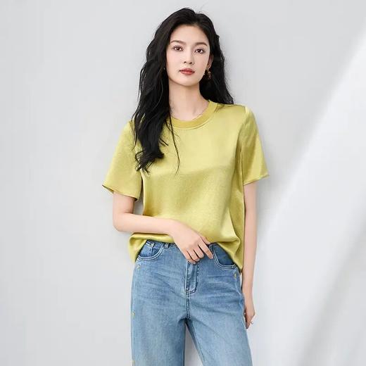 【高货wl】全新升级【铂金会员211/天猫279/差价68】(94632) 洛诗琳女夏新款时尚宽松凉感抓绉醋酸缎面T恤简约短袖上衣 商品图0