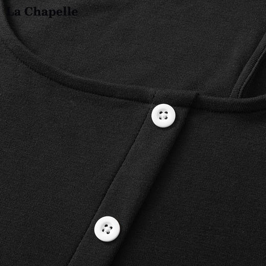 天猫同步【弹力修身打底】拉夏贝尔/La Chapelle吊带不规则斜扣长袖T恤女设计感修身显瘦上衣 商品图3