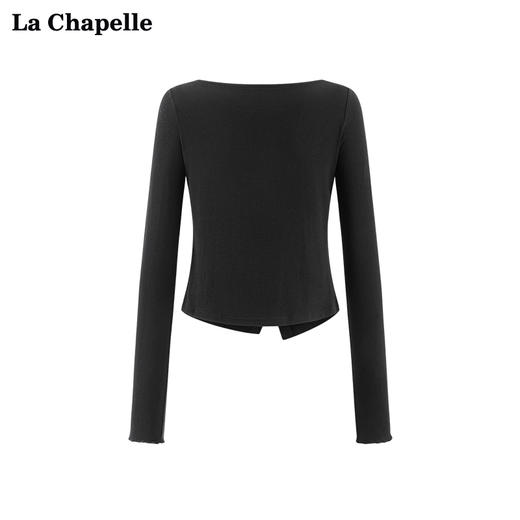 天猫同步【弹力修身打底】拉夏贝尔/La Chapelle吊带不规则斜扣长袖T恤女设计感修身显瘦上衣 商品图2