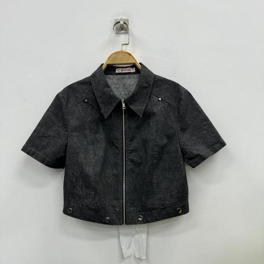 N翻领扎染拉链短袖衬衫（黑）夏季 152080040321 商品图0