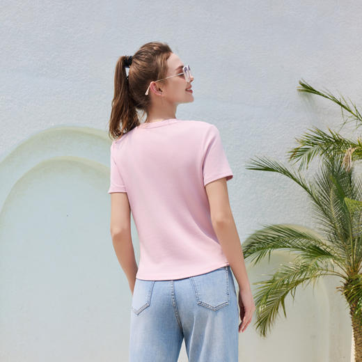 半身缘女装 夏季修身显瘦贝壳珠装饰凉爽透气短袖252113U01113518 商品图4