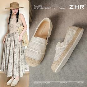 ZHR则则2025新款蕾丝透气软底ins一脚蹬单鞋时尚透气懒人女渔夫鞋