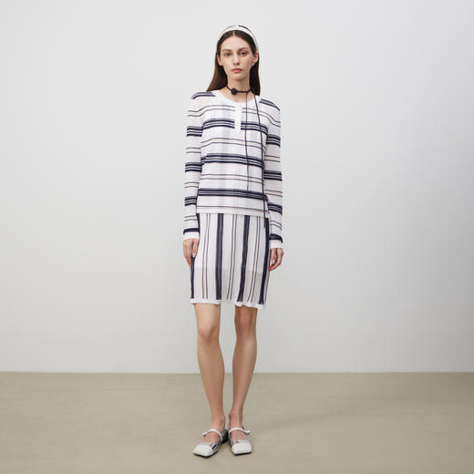 lost in echo2025春夏新款时尚撞色修身显瘦条纹长袖POLO针织衫女 商品图3