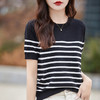 丁摩 春夏新款黑白条纹针织短袖t恤女宽松圆领正肩气质减龄打底体5ZF-275 商品缩略图1