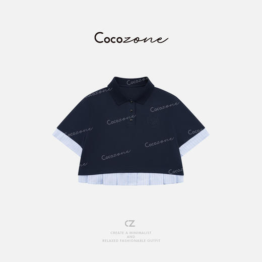 COCO ZONE 刘一一 【莱赛尔混纺】翻领学院风假两件T恤 CD1A0799 商品图0