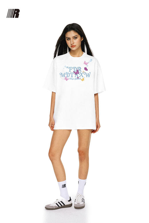 FDR官方店 彩色蝴蝶飞舞短袖t恤男女夏季潮牌宽松情侣装运动上衣 商品图3