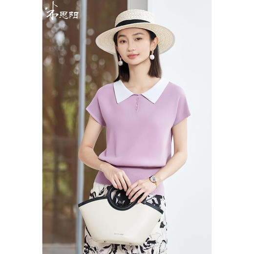 米思阳2025夏季新款休闲减龄针织衫娃娃领半袖弹力百搭针织T恤女2313 商品图7