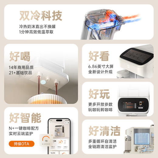 咖啡自由（KAxFREE）【】咖啡机_冷萃全自动咖啡机家用意式研磨一体机_大屏触控_SF1_Max_月白色【新】 商品图7