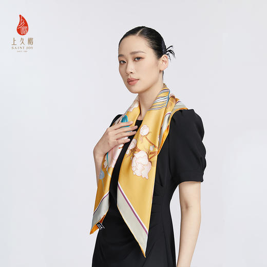 SAINTJOY/上久楷真丝方巾 印花真丝方巾 欢歌 FJS24010 商品图5