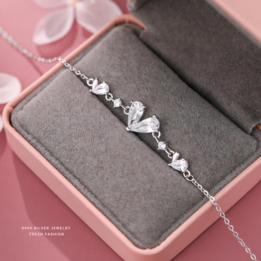【奔赴挚爱】S999纯银锆石爱心手链【YXS-L1019】 商品图1