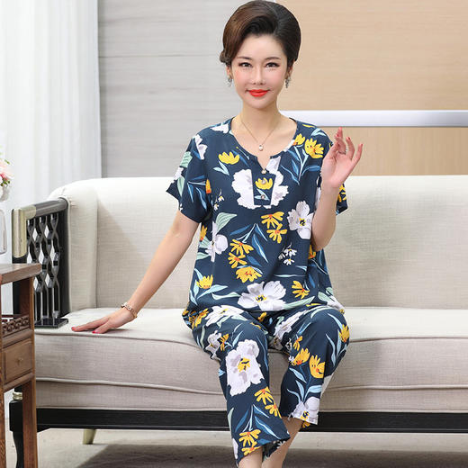 【中老年妈妈睡衣】春夏季新款 短袖长裤全人棉绸家居服套装 加特大码  商品图9